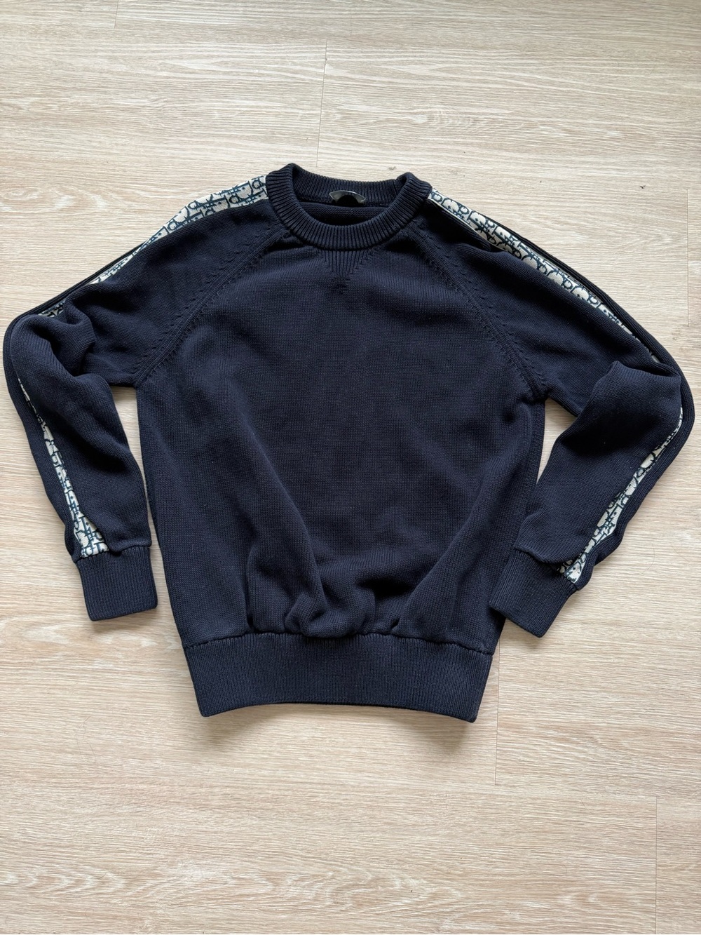 Dior Navy Crewneck Sweater with Monogram Shoulder Tape
